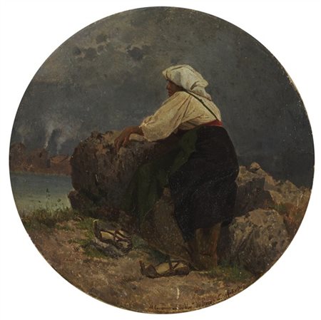 Luigi Galli "Popolana" 1880
olio su cartone (cm d 29) 
firmato, datato e dedicat