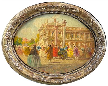 Ettore Solvegni "Carnevale a Venezia" 1910
olio su compensato (cm 23x31,5)
firma