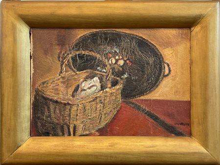 Mario Cavaglieri "Composizione con cesta" 
olio su tela (cm 24x33)
firmato in ba