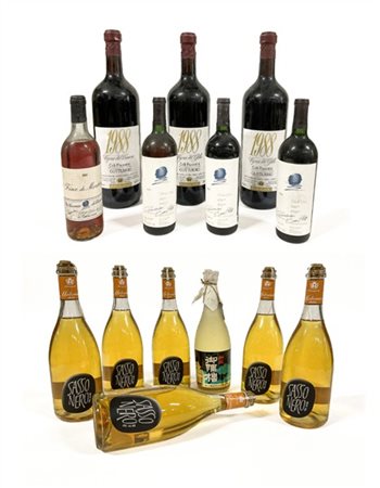 Lotto composto da oltre 10 bottiglie di vino e una di Sakè, notati Sassonero, M