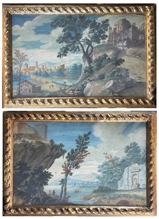 Scuola del secolo XIX

Coppia di dipinti raffiguranti "Paesaggio con figure" e