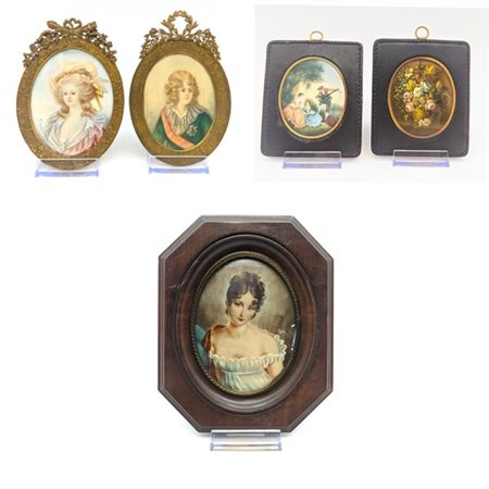 Lotto composto da due miniature su avoriolina raffiguranti un fanciullo e una d