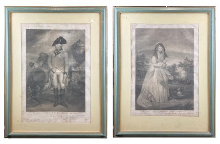 Coppia di incisioni inglesi del secolo XVIII intitolate "His Most Gracious Maje