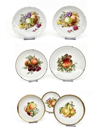 Manifatture tedesche. Lotto composto da sette diversi piatti in porcellana poli