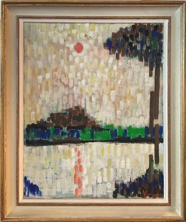 Ignoto del XX secolo "Paesaggio" olio su tela, firmato in basso a destra (cm 50