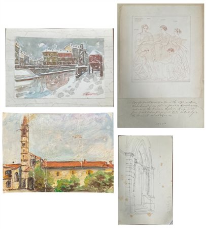 Lotto composto da un disegno a matita iscritto G. Gigante al fronte e al retro,