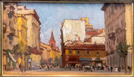 Alcide Cerise "Via Pontaccio" 
olio su tavoletta (cm 10x16)
firmato in basso a s