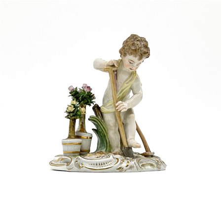 Manifattura di Meissen, secolo XIX. Gruppo in porcellana policroma raffigurante