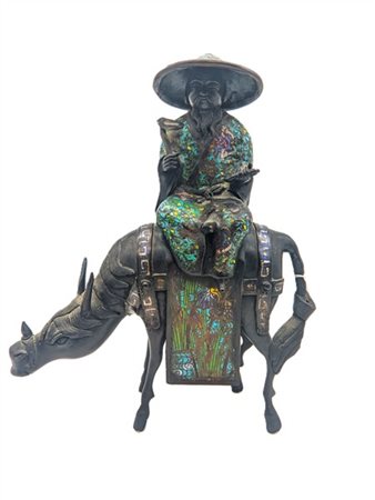 Figura di saggio che cavalca un mulo in smalto cloisonné
Giappone, periodo Edo