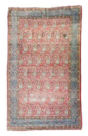 Tappeto Ispahan, Persia, secolo XX. Decoro con file di Boteh su campo rosso, bo