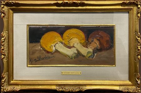 Giovanni Bartolena "Funghi" 
olio su compensato (cm 13x30)
firmato in basso a si