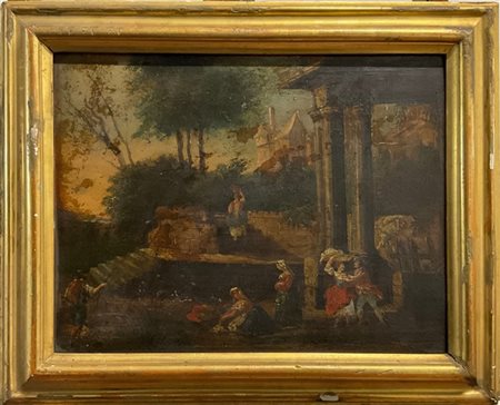 Scuola del secolo XVIII

"Capriccio architettonico con figure"
olio su tavola (