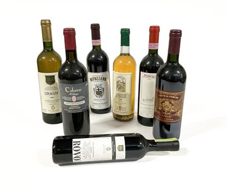 Lotto composto da oltre 20 bottiglie di vino in tre cartoni, tra le quali Pomin