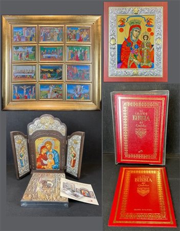 Lotto composto da un'icona su tavola tripartita raffigurante la Famiglia di Ges