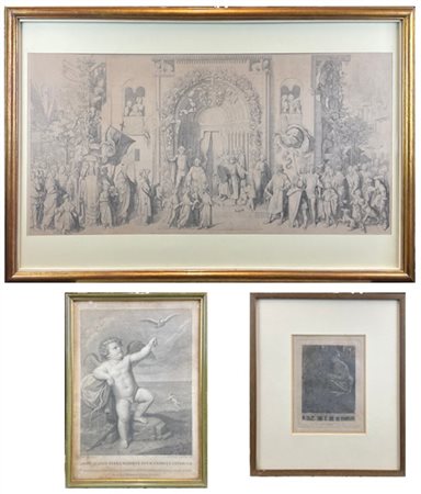 Lotto composto da un'incisione da un dipinto di Guido Reni raffigurante "Cupido