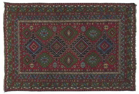 Tappeto Soumak, Caucaso, secolo XX. Decoro con quattro medaglioni romboidali po