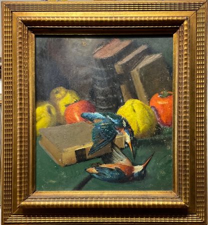 Ignoto di inizio Secolo XX

"Composizione con libri, frutta e martinpescatore"