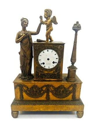 Fratelli Geiser Milano.
Pendola d'appoggio in bronzo dorato a soggetto allegori