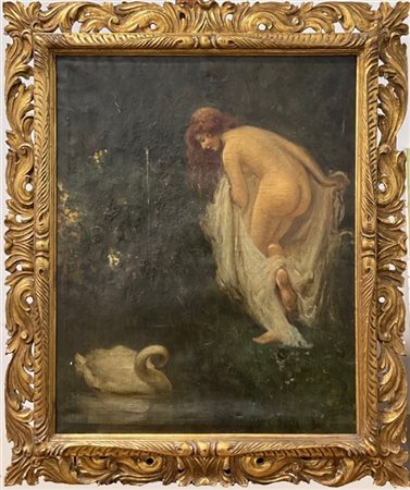 Luca Postiglione "Leda e il cigno" 
olio su tela (cm 80x64)
firmato in basso a d