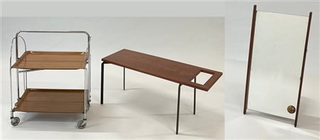 Lotto composto da un carrellino pieghevole in metallo cromato e formica, un tav