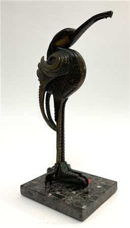 Adolphe Petit-Monsigny Base di lampada Art Déco a forma di ibis in bronzo su bas