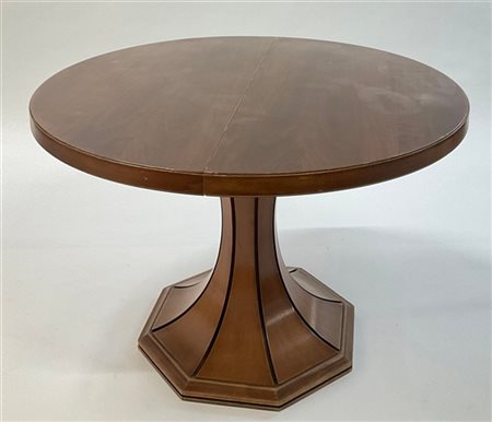 * Tavolo impiallacciato con piano circolare e base ottagonale. Italia, anni '60