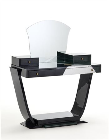 Mobile toilette di gusto Déco in legno laccato nero, verde e con applicazioni d