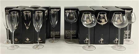 Enolinea Lotto di tredici flute e dodici calici da vino in cristallo. Italia, an
