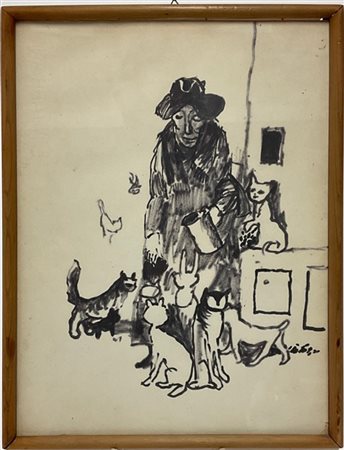 Fulvio Bianconi "La Gattara"
Pennarello su carta (cm 33x24) firmato in basso a d