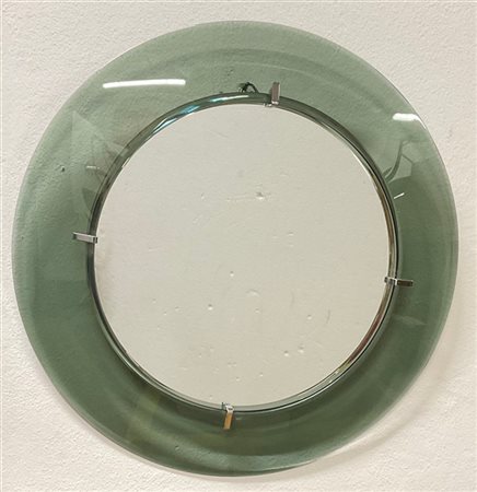 Veca Specchio circolare con cornice in vetro fumé trasparente. Italia, anni '70.