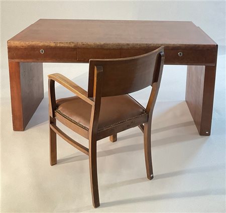 Casa Moderna Scrivania Art Déco in legno massello impiallacciato in radica con d