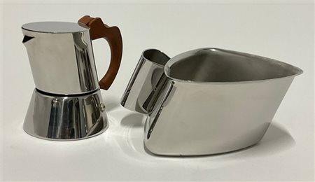 Angelo Mangiarotti Lotto composto da una caffettiera in acciaio con manico in ma