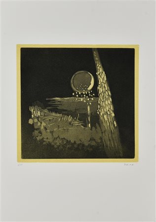 Pietro Palma NASCI DOMANI, 1985 acquaforte-acquatinta, cm 26x26, su foglio cm...