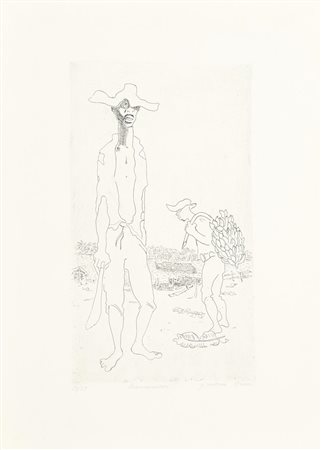 Guido Mosca BANANEIROS incisione su carta, battuta cm 35,4x21, su foglio cm...