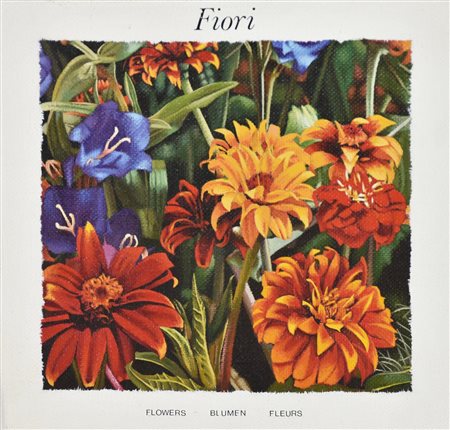 Giorgio Albertini FIORI stampa su tela in juta, cm 20x20 sul retro: firma,...