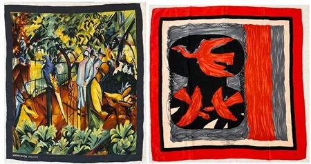 Due foulard in seta con soggetti da Braque e Macke
misure diverse (misura max c