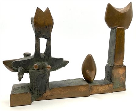 Rinaldo Bigi "Gatto con amici attenti" 
scultura in bronzo
cm 24x30,5x7,5
non fi