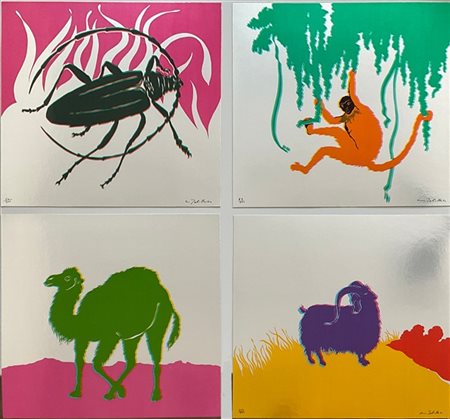 Gino Marotta "Scimmia - Muflone - Dromedario - Scarabeo" 1974
quattro serigrafie