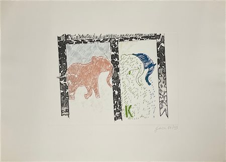 Tano Festa "Senza titolo" 
acquaforte e acquatinta a colori
(lastra cm 28,5x40,5