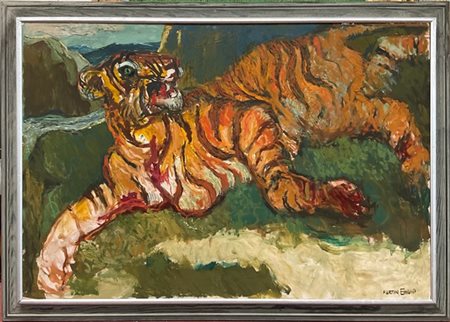 Emond Martin "Tiger" 
olio su masonite
cm 75x110
Firmato in basso a destra. In c