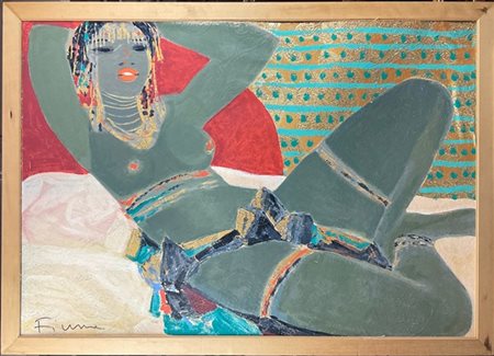 Salvatore Fiume "Odalisca" 
serigrafia su broccato applicata su masonite
cm 70x1