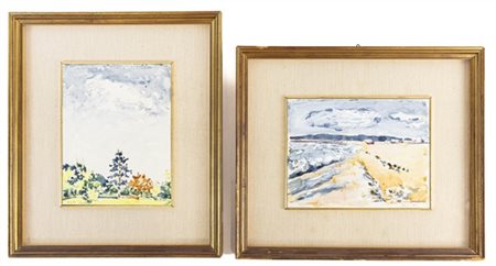 Orfeo Tamburi Due tecniche miste su carta raffiguranti marina e paesaggio con al