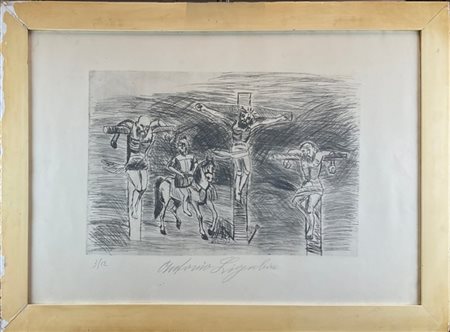 Antonio Ligabue "Crocifissione" 
Acquaforte
(lastra cm 43x64; foglio cm 63,5x92)