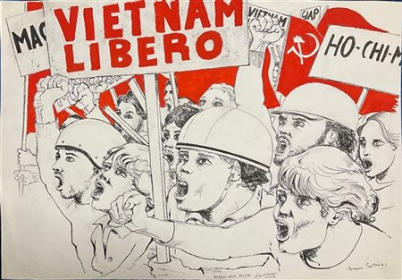 BRUNO CARUSO "Elogio della Pazzia. 
Disobbedienza civile" 
china e acquerello su