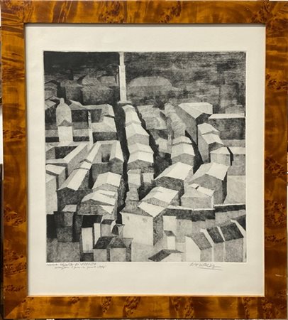 Neri Pozza "Nona veduta di Vicenza" 
acquaforte
(lastra cm 43,8x41; foglio cm 56