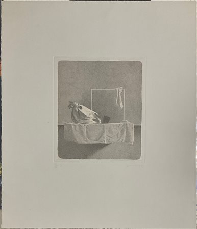 Gianfranco Ferroni "Cranio equino sulla mensola" 1992
acquaforte
(lastra cm 24x2