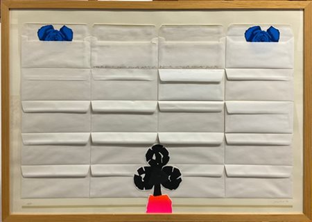 Concetto Pozzati "Asso di fiori" 1976
collage e serigrafia su cartoncino
cm 69x9