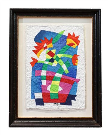 Ugo Nespolo "Flower pot" 
collage di feltro su carta
cm 48,5x33,5
firmato in bas