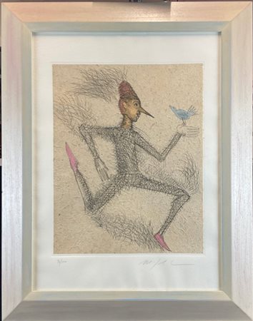 MIMMO PALADINO "Senza titolo" 
acquaforte con fondino in carta papiro
(lastra cm