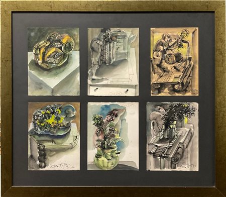 Ercole Pignatelli "Senza titolo" 
sei tecniche miste su carta montate in un unic